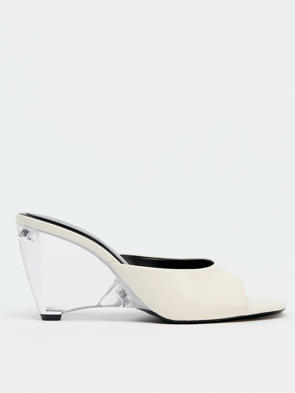 NWOB Zara White Leather Mules w/ Transparent Block Heel 8